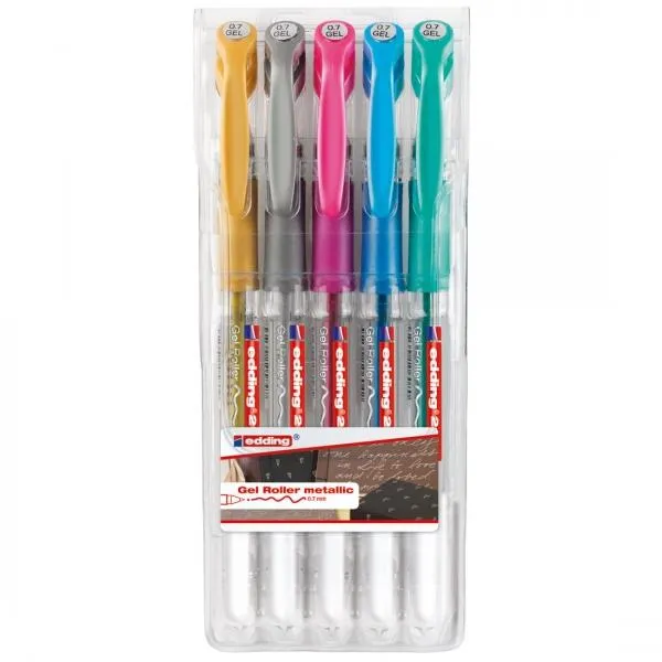 ■ edding 2185 - Set of 5 Gel Ink Pens - Gold, Silver, Pink, Blue and Green