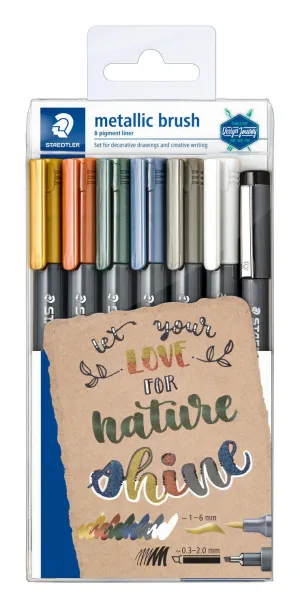 ■ Staedtler - Metallic Brush Pen - Wallet of 7 with Free Pigment Liner