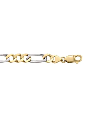 10, 14 Karat Fancy Two Tone Yellow and White Gold 7.9 mm Figaro Link Bracelet