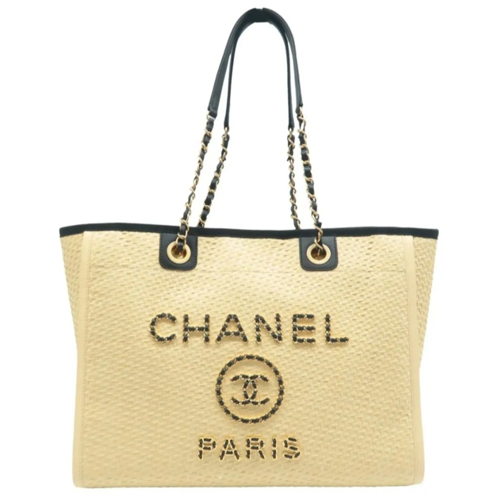 100% Authentic CHANEL DeauVille Beige Straw Tote Bag
