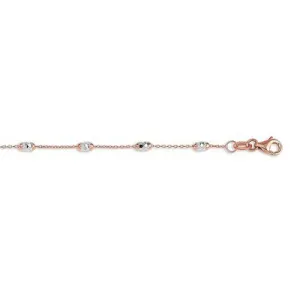 10K Rose and White Gold Fancy Oval Beaded Ankle Bracelet 9"/10"