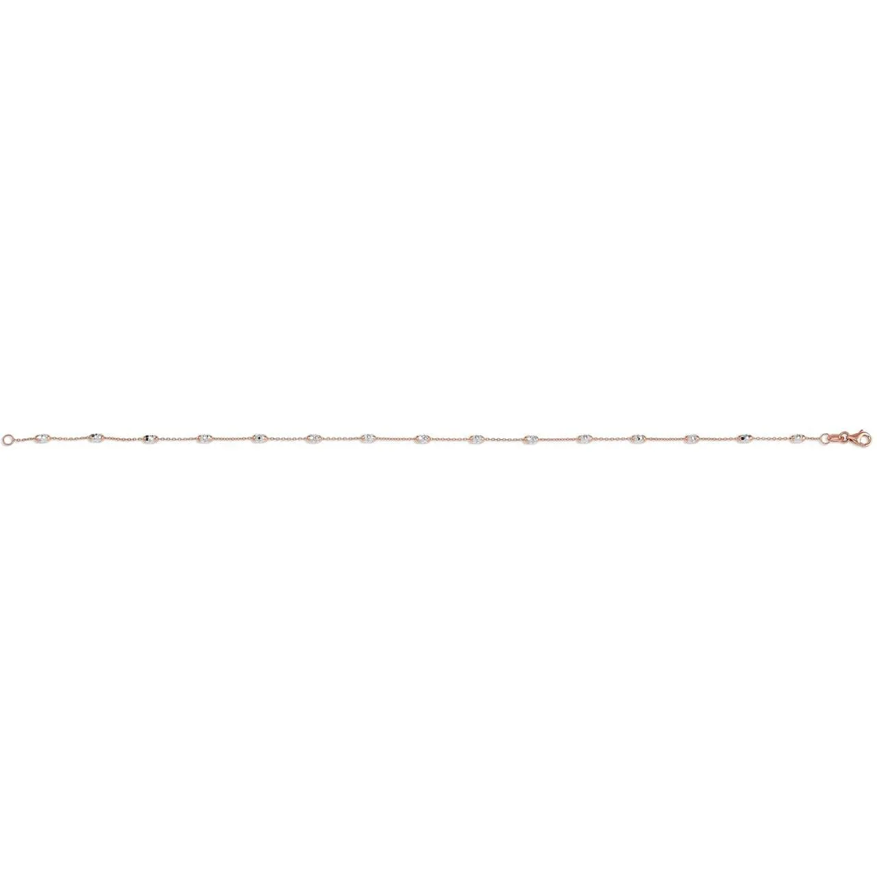 10K Rose and White Gold Fancy Oval Beaded Ankle Bracelet 9"/10"