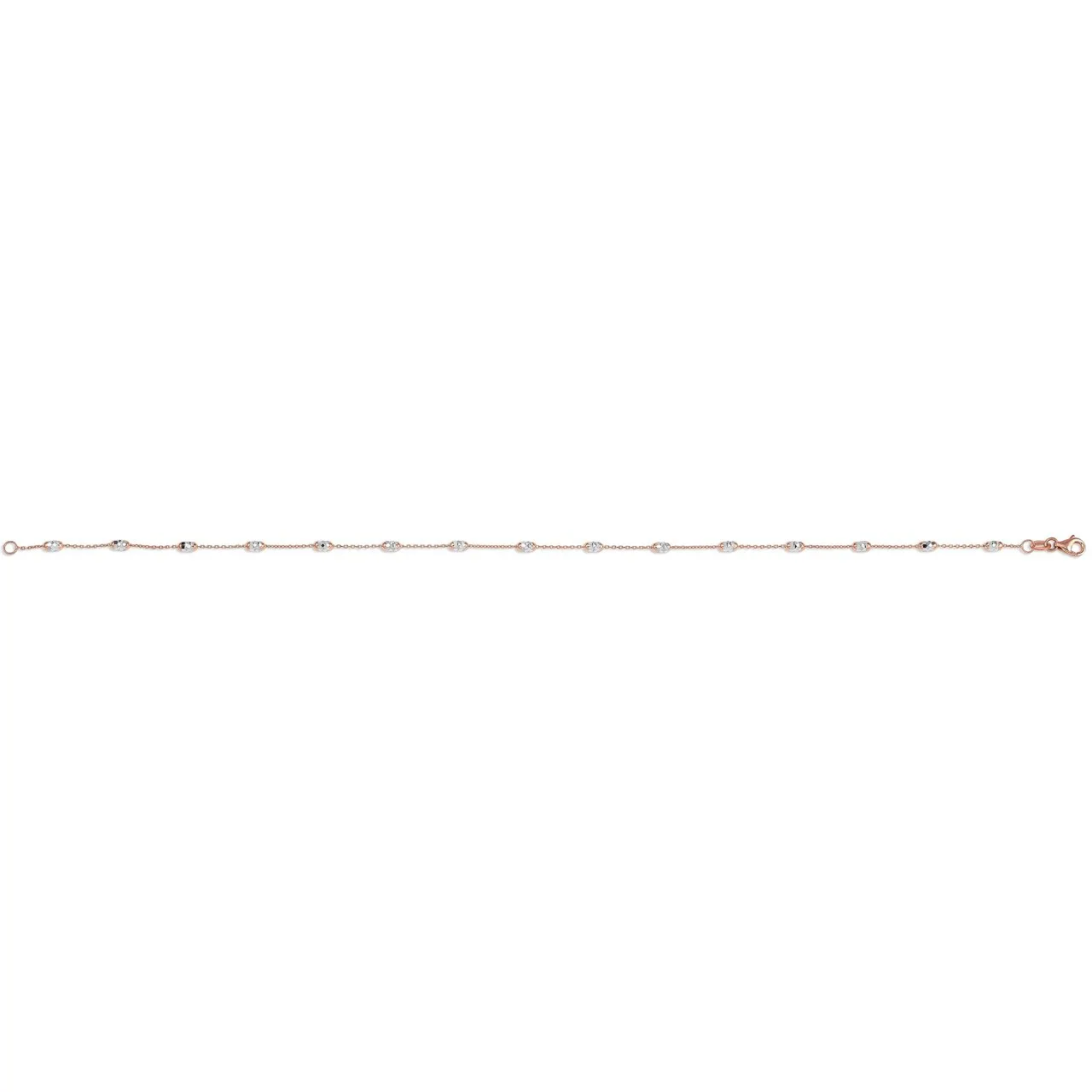 10K Rose and White Gold Fancy Oval Beaded Ankle Bracelet 9"/10"