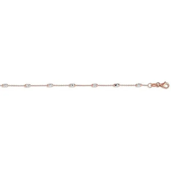 10K Rose and White Gold Fancy Oval Beaded Ankle Bracelet 9"/10"
