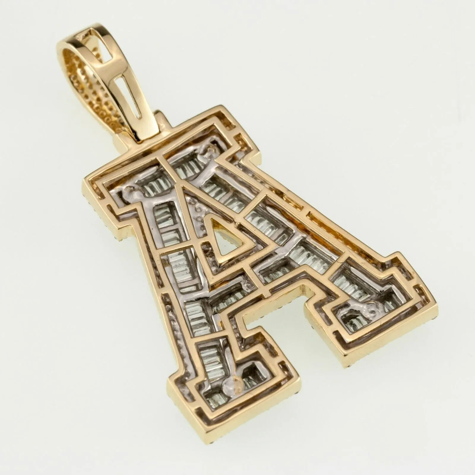 10k White and Yellow Gold Diamond Letter "A" Pendant TDW = 3.50 Cts