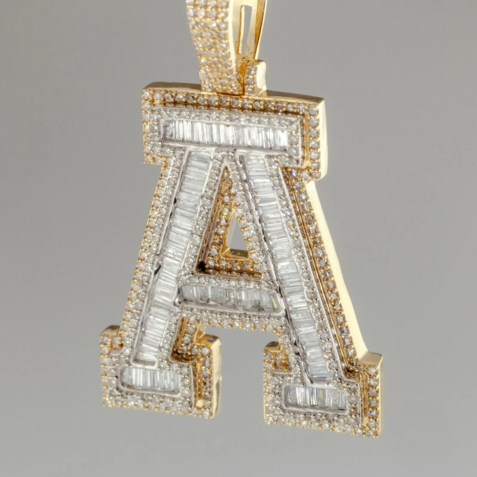 10k White and Yellow Gold Diamond Letter "A" Pendant TDW = 3.50 Cts