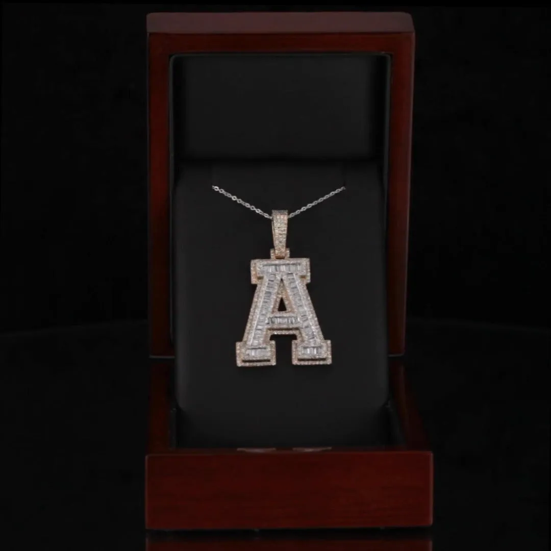 10k White and Yellow Gold Diamond Letter "A" Pendant TDW = 3.50 Cts