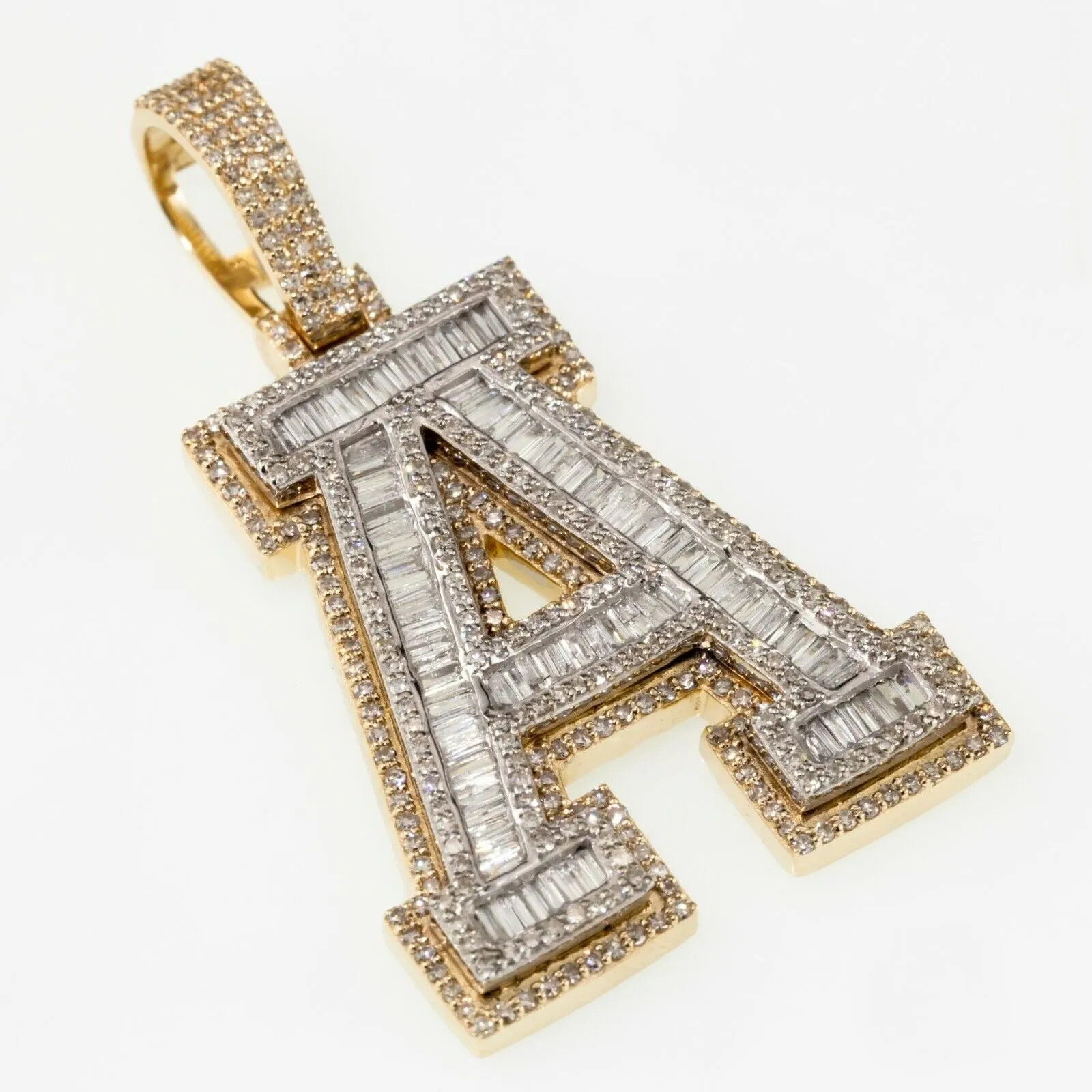 10k White and Yellow Gold Diamond Letter "A" Pendant TDW = 3.50 Cts