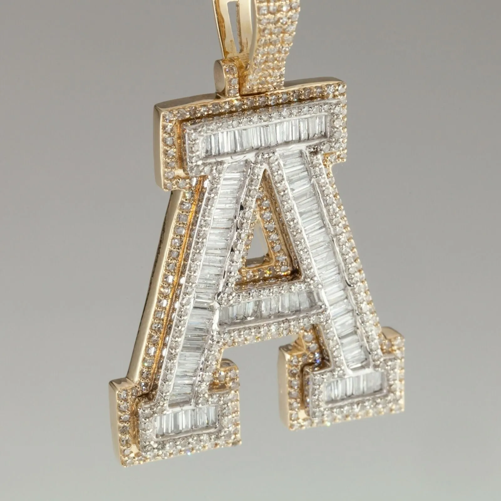 10k White and Yellow Gold Diamond Letter "A" Pendant TDW = 3.50 Cts