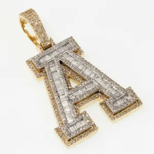 10k White and Yellow Gold Diamond Letter "A" Pendant TDW = 3.50 Cts