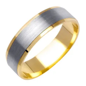 14K or 18K Two Tone Gold Brush Center Ring