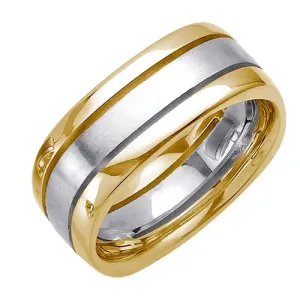 14K or 18K Two-Tone Gold Grooved Ring