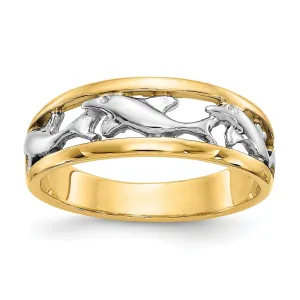 14k Two Tone Gold Dolphin Ring
