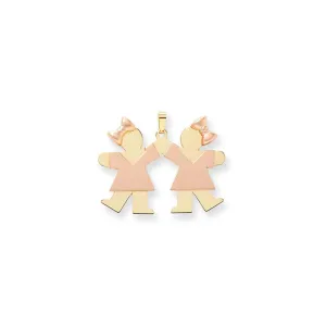 14k Two-tone Large Twin Girls With Bows Kiss Charm