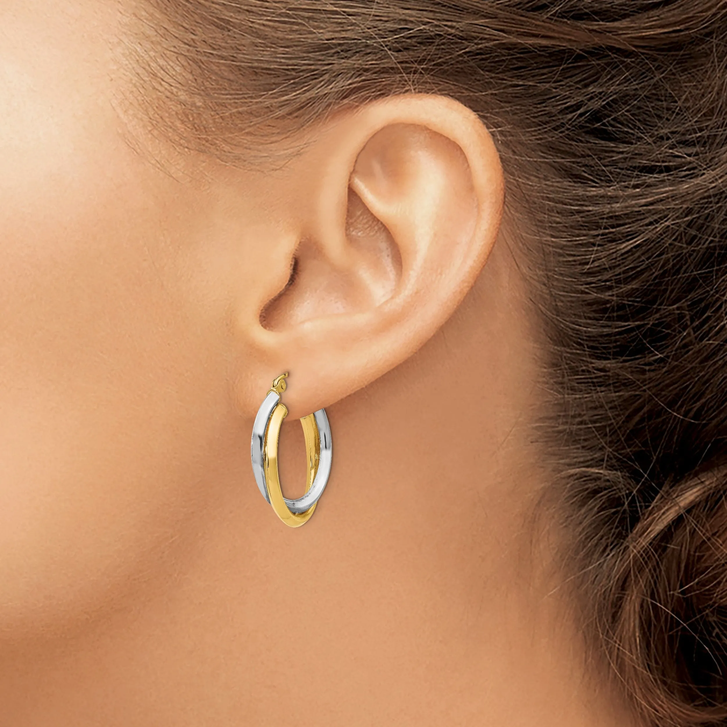 14k Two tone Oval Hinged Hoop Earrings