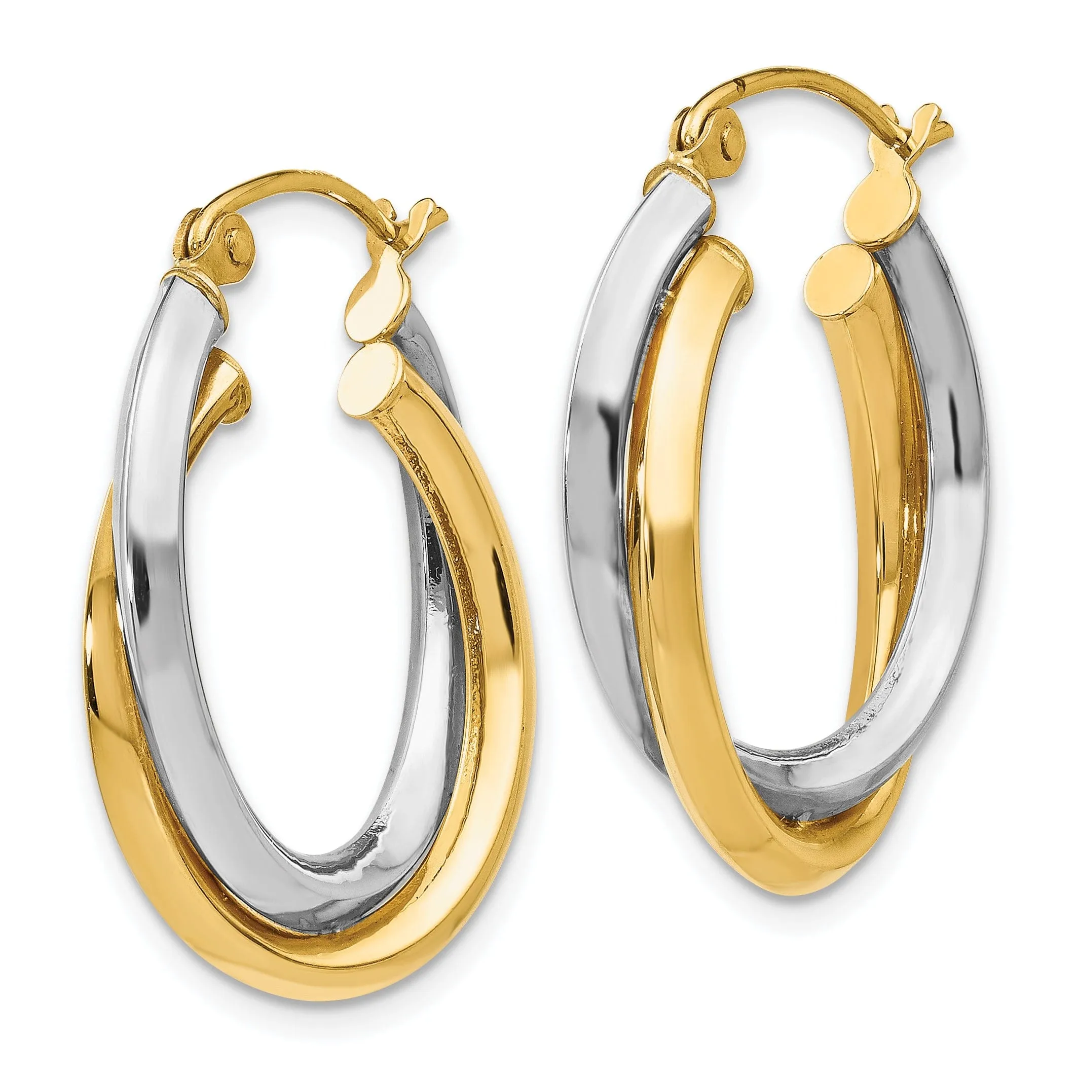 14k Two tone Oval Hinged Hoop Earrings