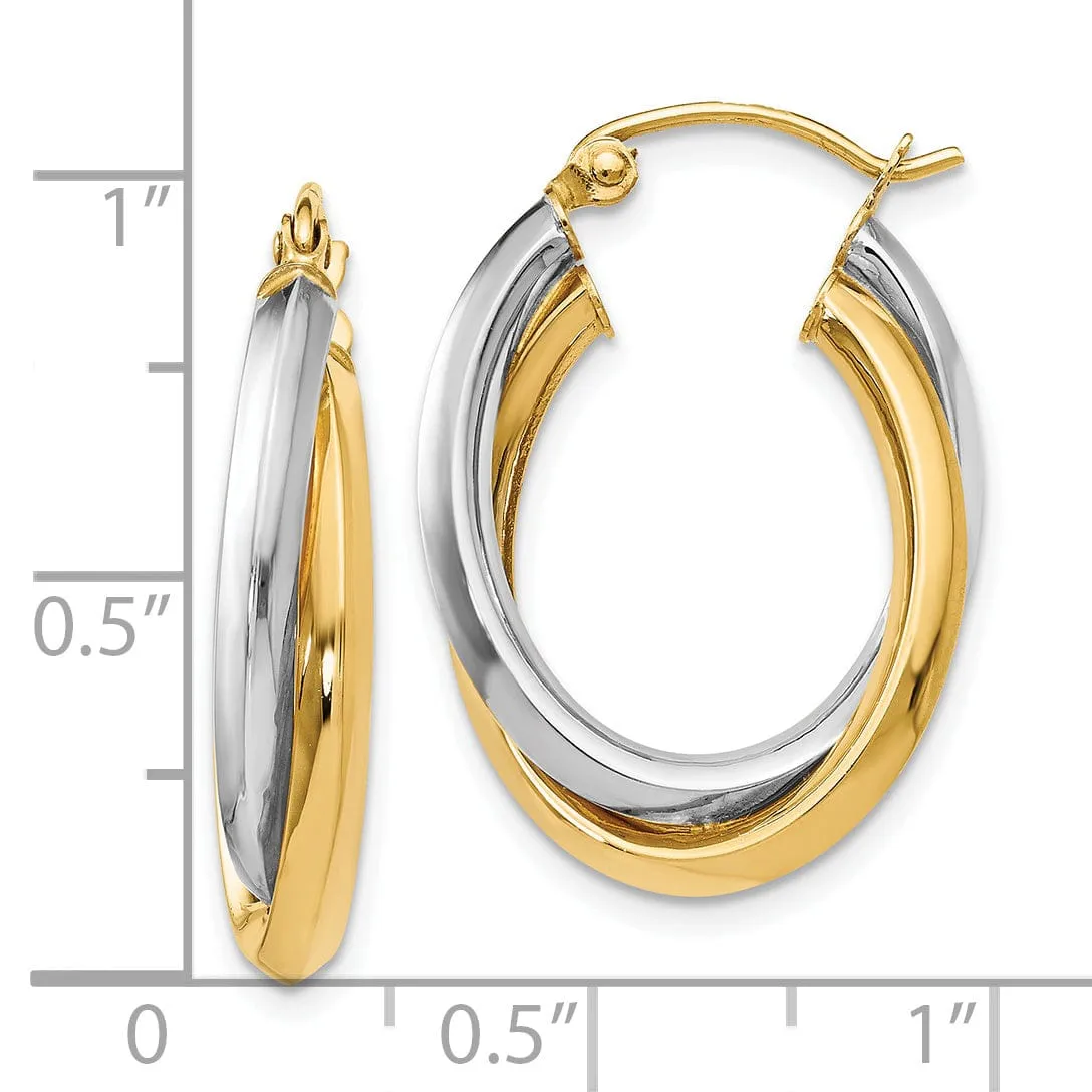 14k Two tone Oval Hinged Hoop Earrings