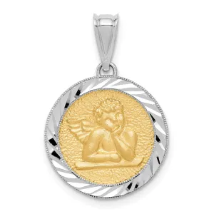 14K Two-tone Polished & Diamond-cut Bezel Angel Pendant