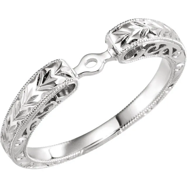 14k White Gold Hand Engraved Engagement Base Size 7