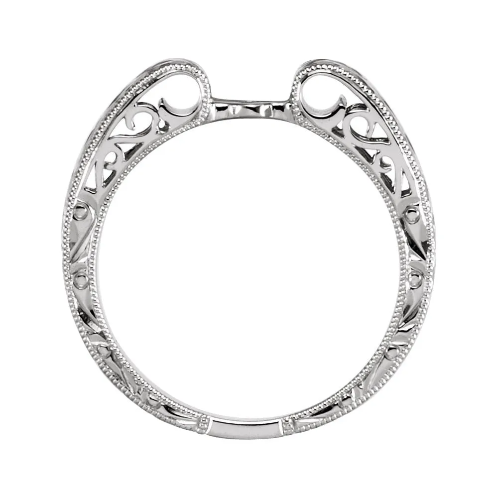 14k White Gold Hand Engraved Engagement Base Size 7