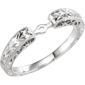 14k White Gold Hand Engraved Engagement Base Size 7