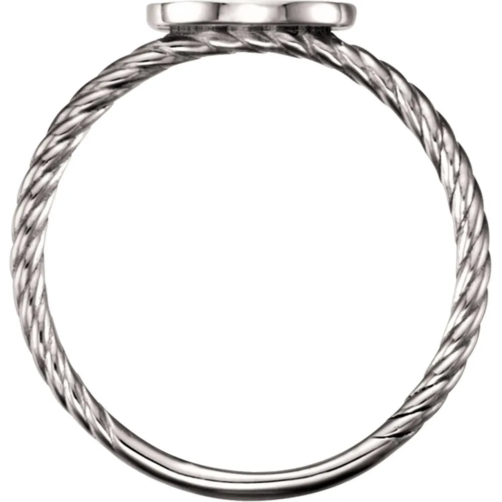 14k White Gold Oval Engravable Rope Ring, Size 7