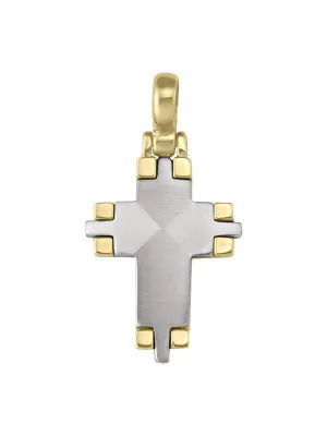 14k Yellow and White Gold Fancy Religious Italian Cross
