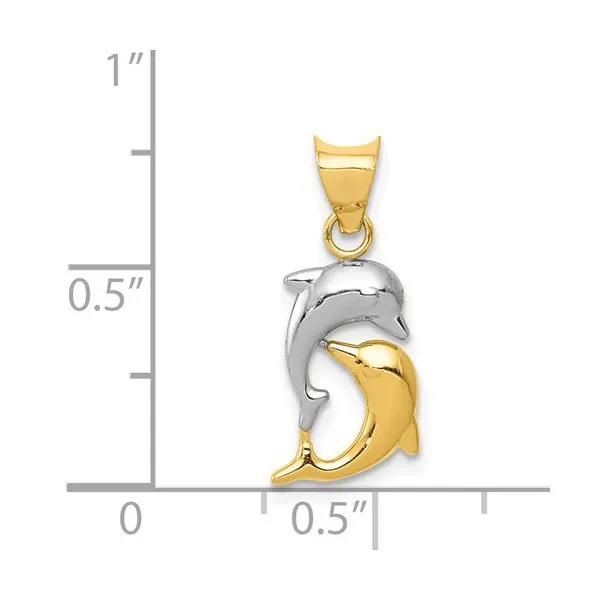 14K Yellow Gold and Rhodium Polished Dolphin Pendant