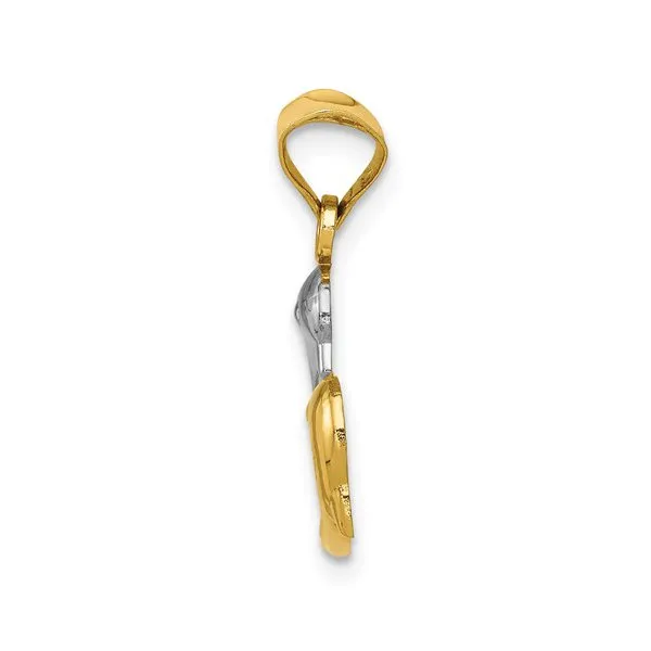 14K Yellow Gold and Rhodium Polished Dolphin Pendant