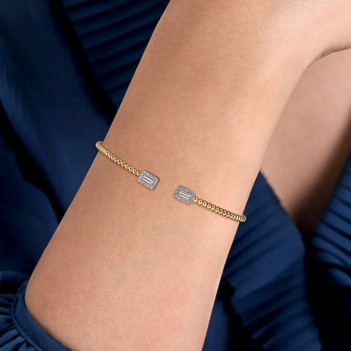 14K Yellow Gold Bujukan Open Cuff Bracelet with Diamond Bagu...