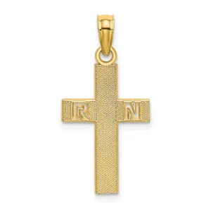 14k Yellow Gold Textured Polished Finish R.N Cross Design Charm Pendant