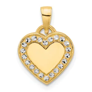 14k Yellow Gold White Rhodium D.C Border Heart Pendant
