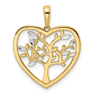 14k Yellow Gold White Rhodium D.C Tree of Life Heart Pendant