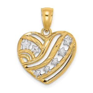14k Yellow Gold White Rhodium Stars and Stripes Heart Pendant