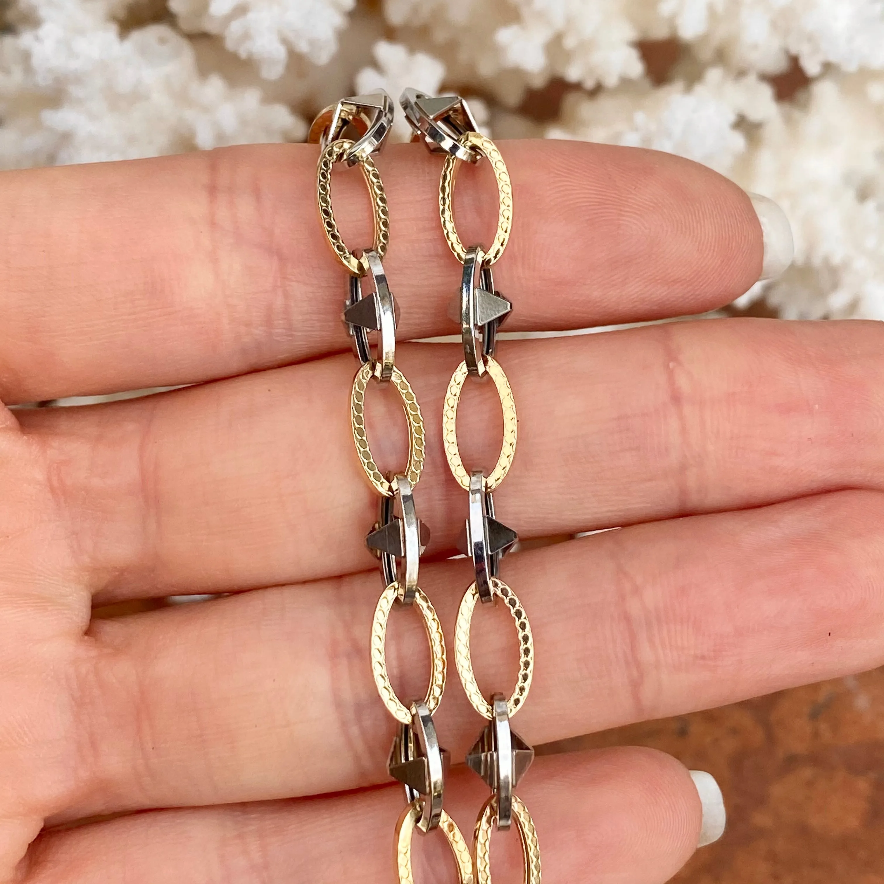 14KT White Gold   Yellow Gold Oval Link Bracelet