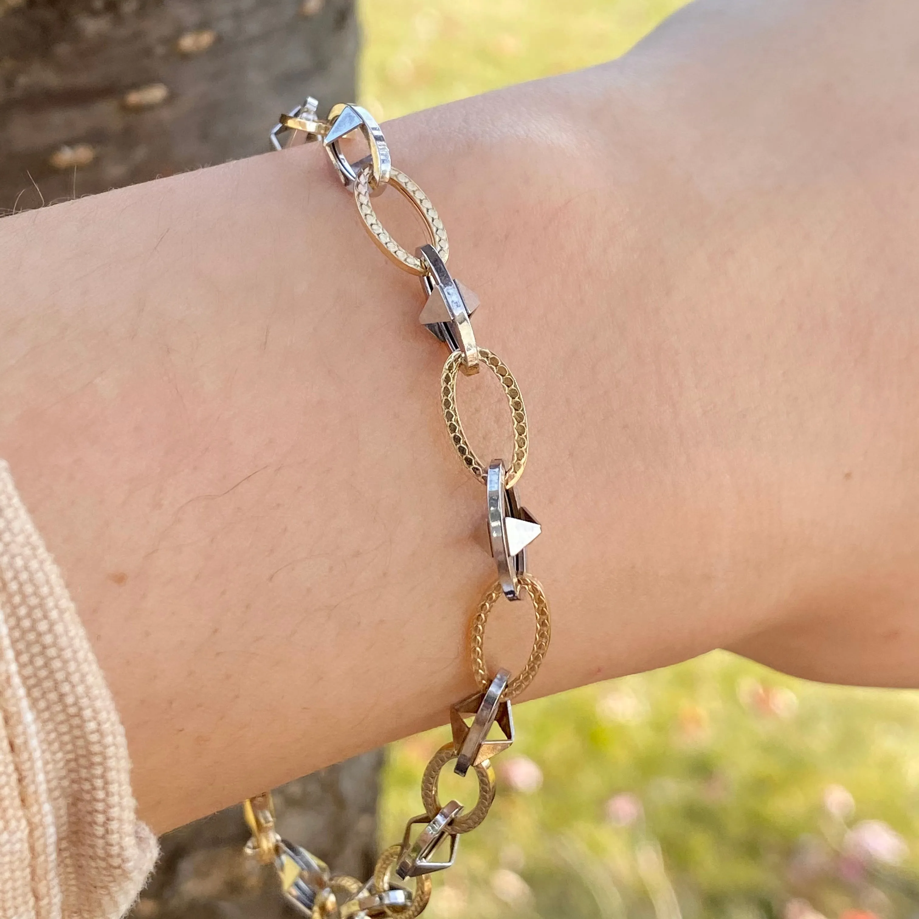 14KT White Gold   Yellow Gold Oval Link Bracelet