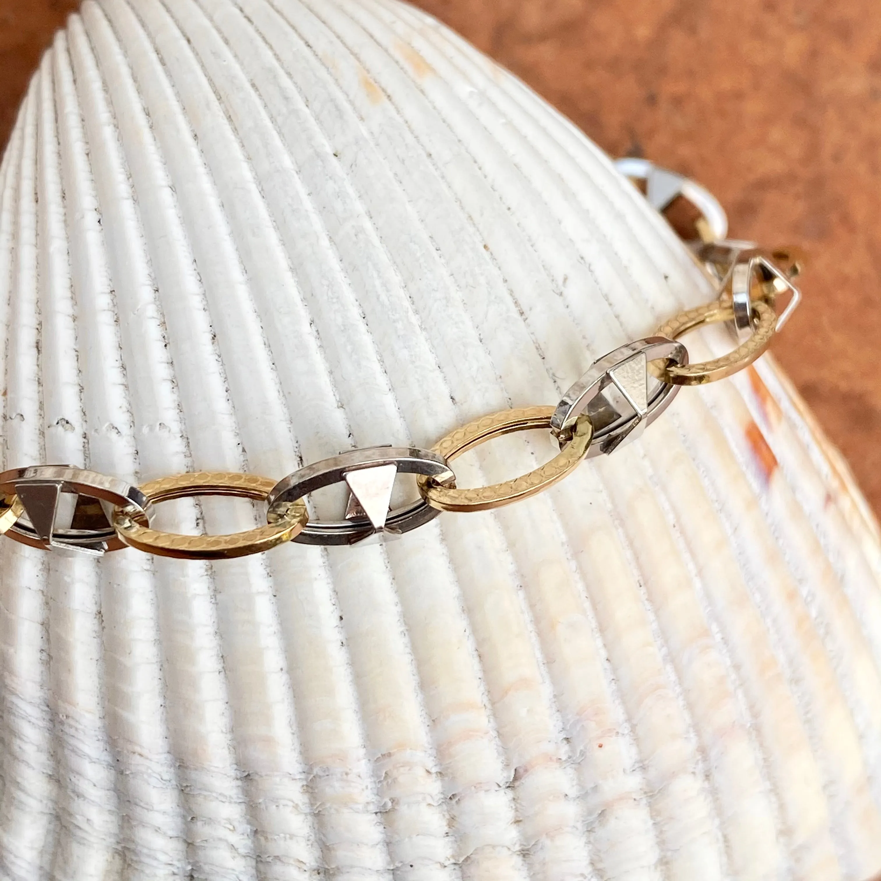 14KT White Gold   Yellow Gold Oval Link Bracelet
