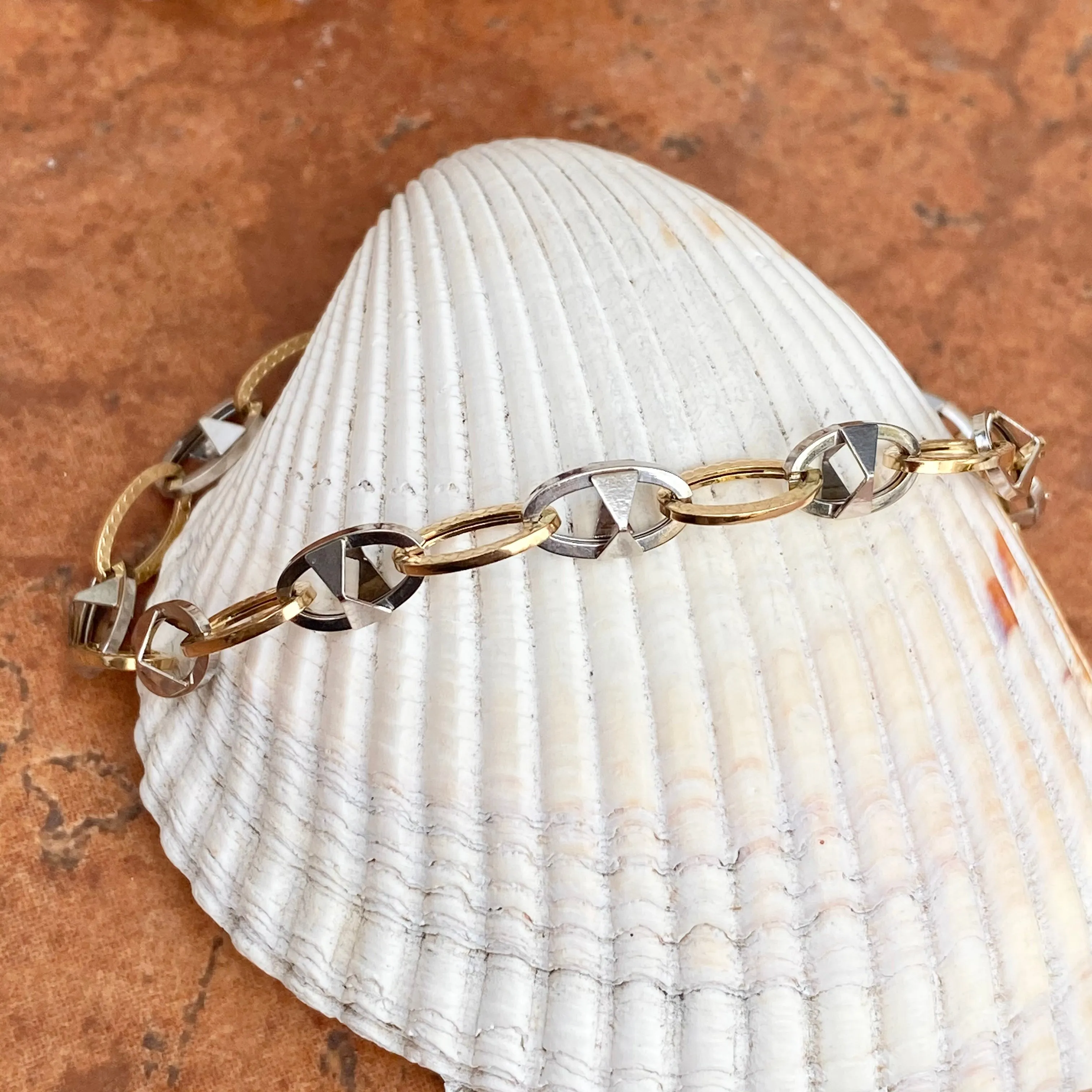 14KT White Gold   Yellow Gold Oval Link Bracelet