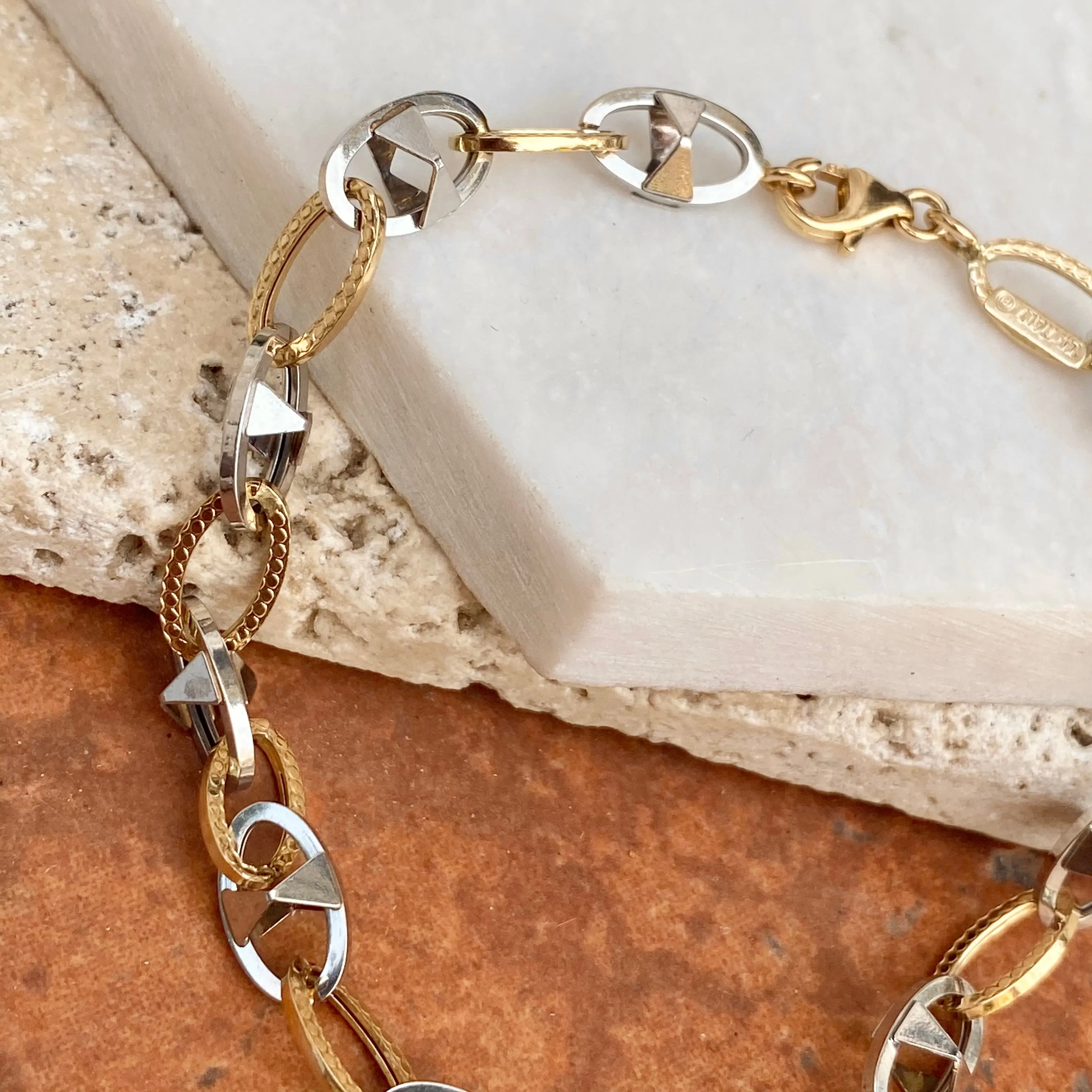 14KT White Gold   Yellow Gold Oval Link Bracelet
