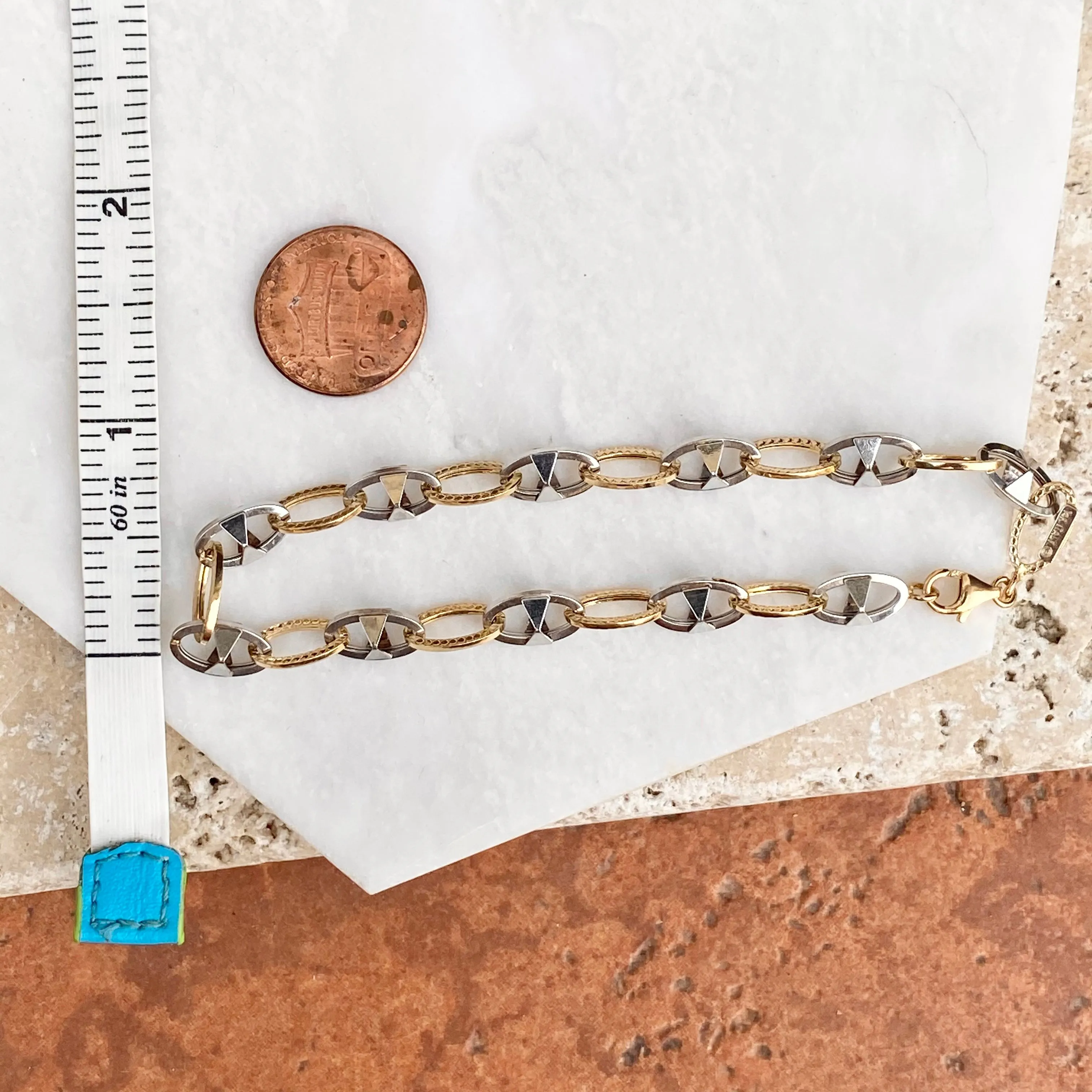14KT White Gold   Yellow Gold Oval Link Bracelet