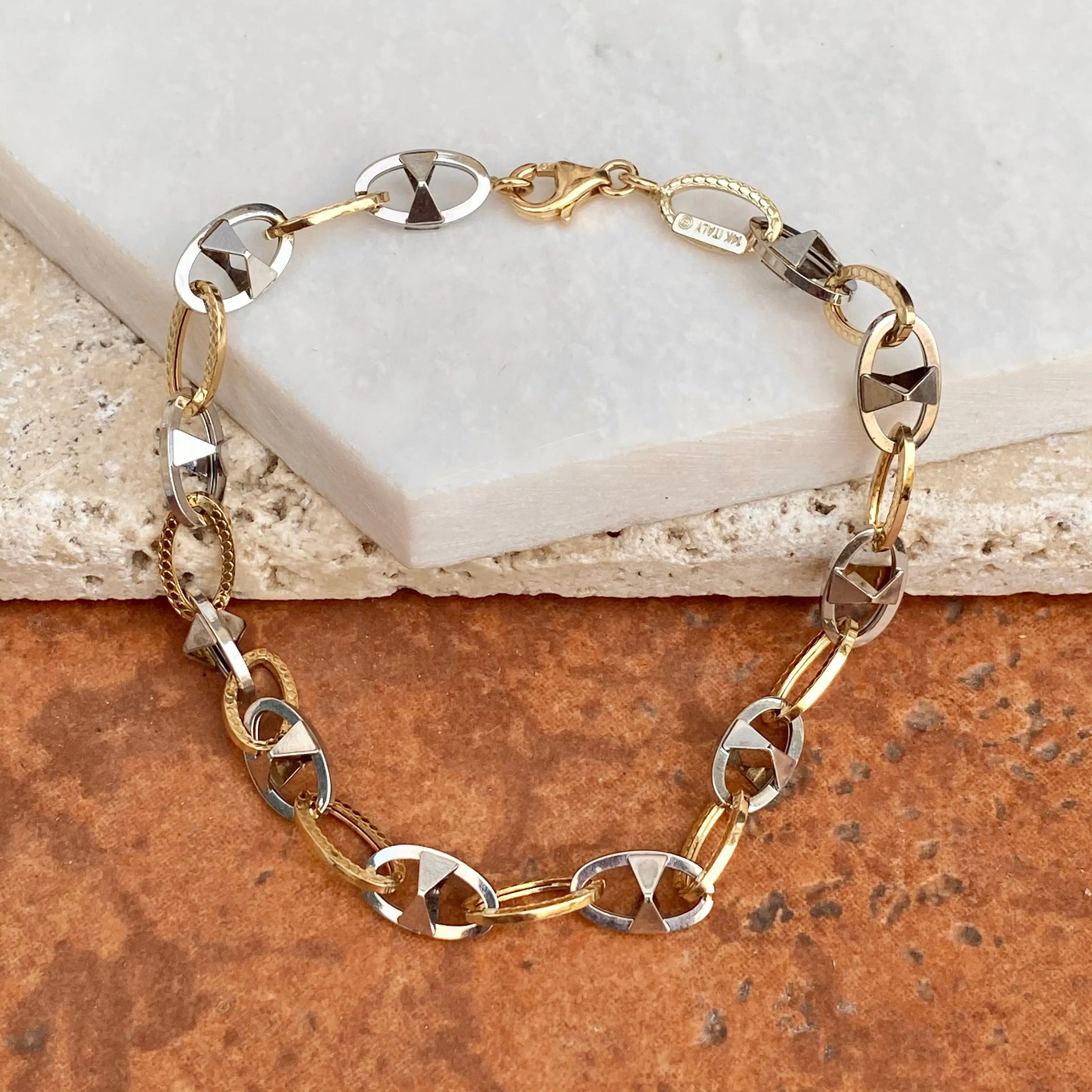 14KT White Gold   Yellow Gold Oval Link Bracelet
