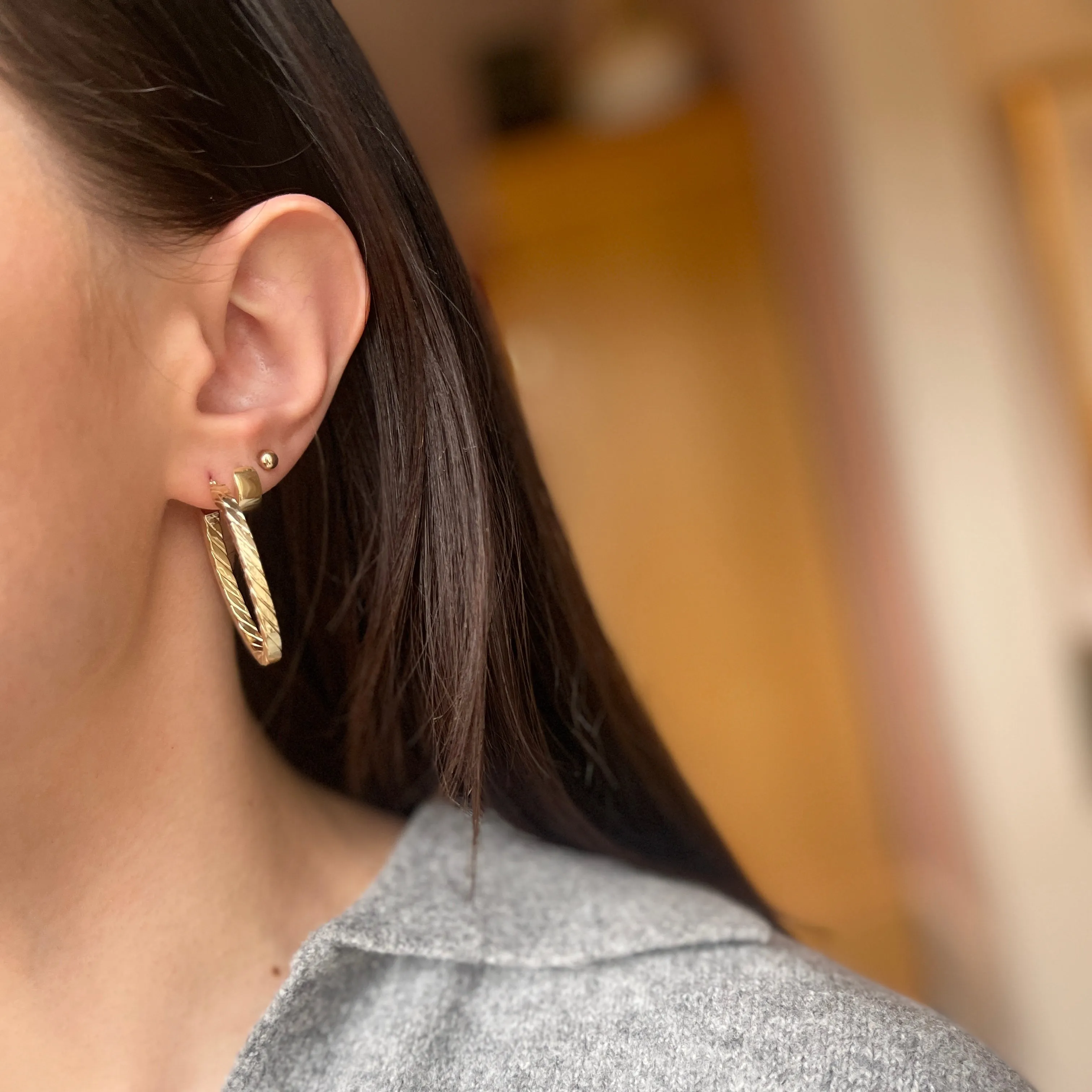 14KT Yellow Gold Oval Twisted Hoop Earrings 37mm