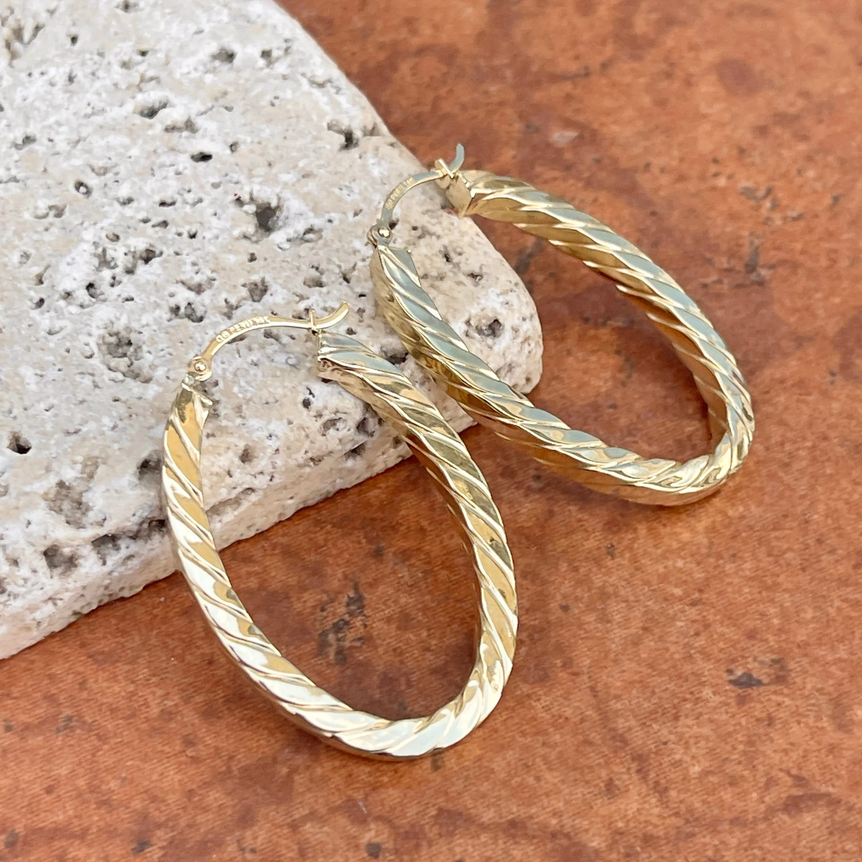 14KT Yellow Gold Oval Twisted Hoop Earrings 37mm