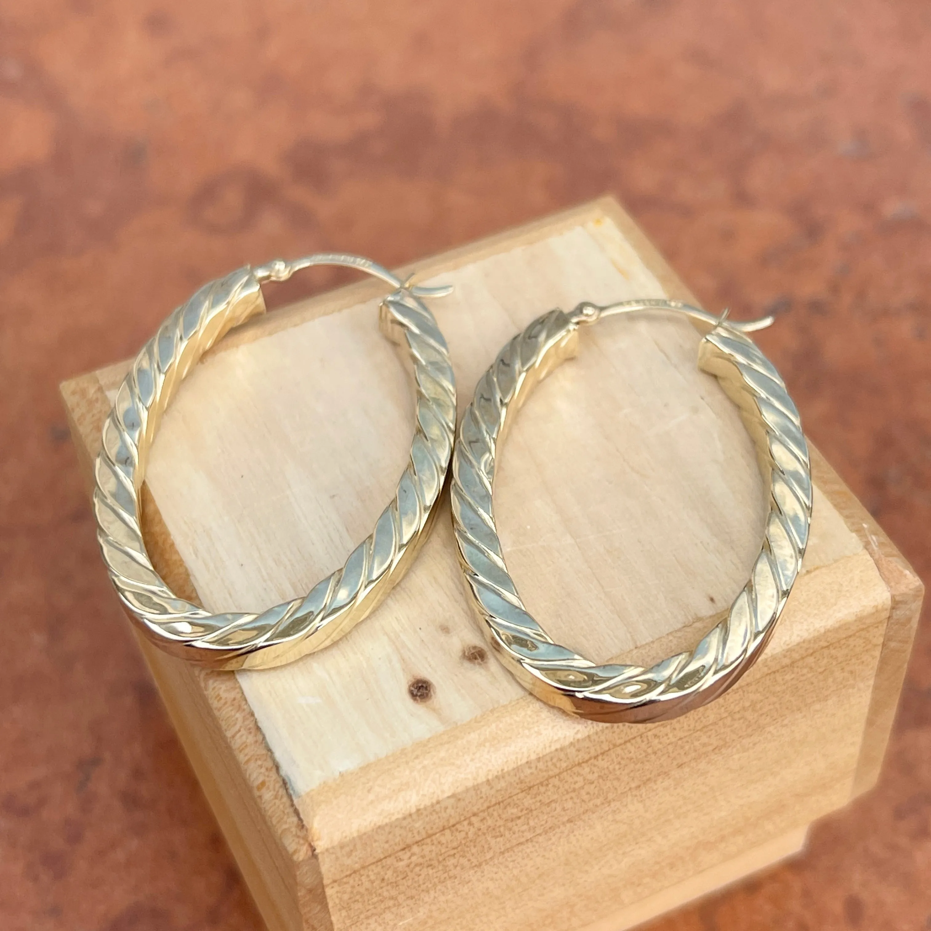 14KT Yellow Gold Oval Twisted Hoop Earrings 37mm