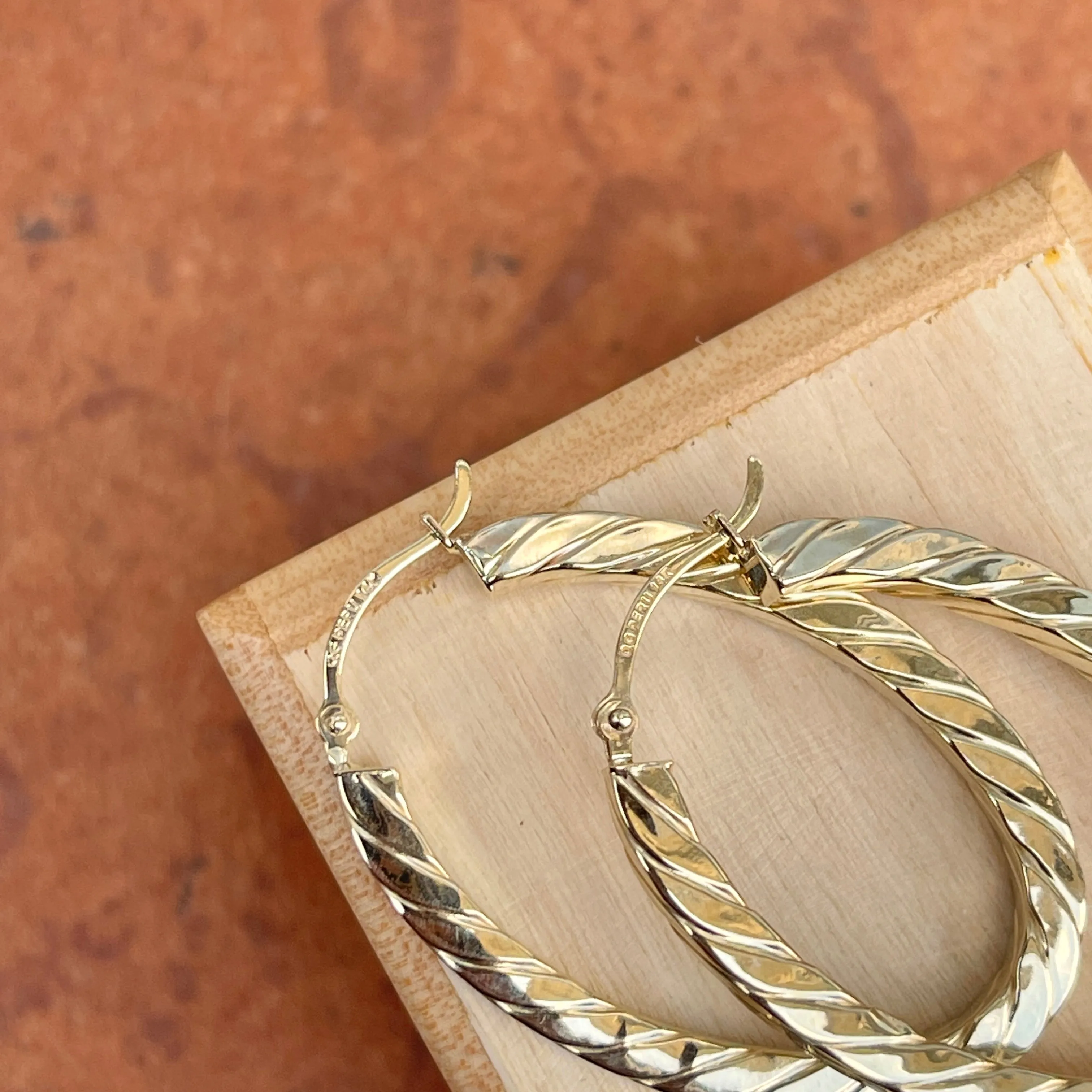 14KT Yellow Gold Oval Twisted Hoop Earrings 37mm