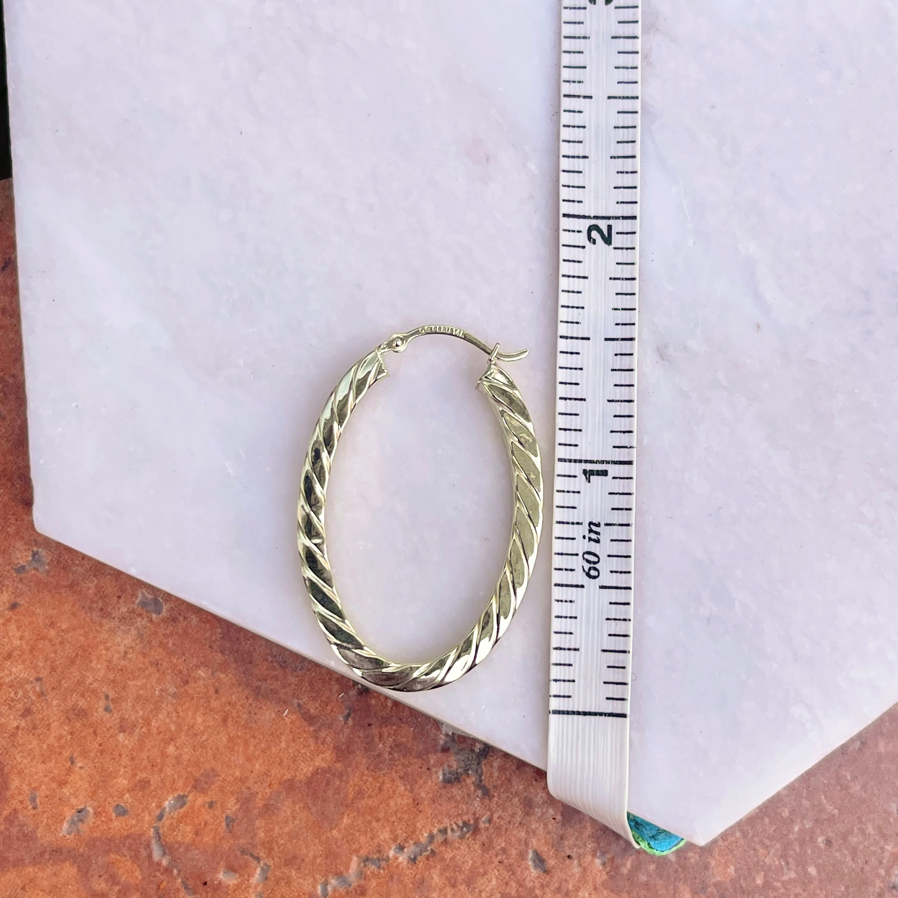 14KT Yellow Gold Oval Twisted Hoop Earrings 37mm