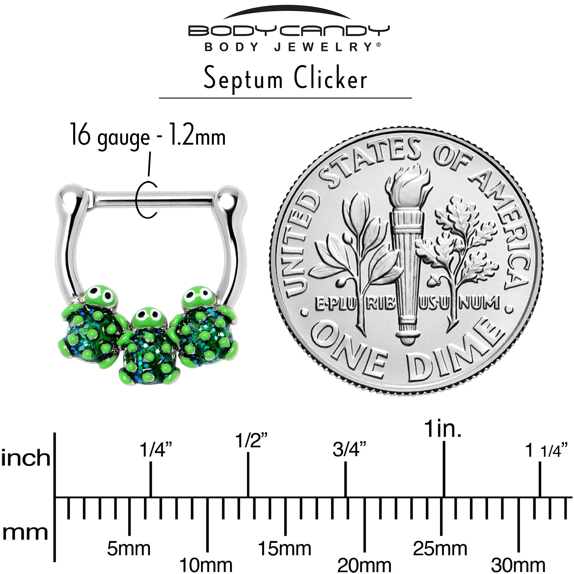 16 Gauge 5/16 Textured Turtle Trio Cartilage Clicker