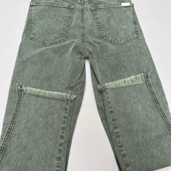 $208 NWT 7 For All Mankind Button Fly 26 Jean Distressed Green High Rise