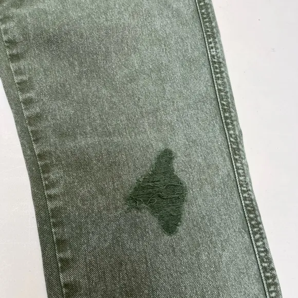$208 NWT 7 For All Mankind Button Fly 26 Jean Distressed Green High Rise