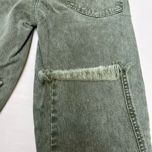 $208 NWT 7 For All Mankind Button Fly 26 Jean Distressed Green High Rise